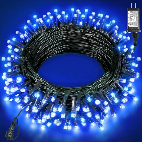 Vista 17 de Tira de luces LED de Navidad de 40 pies con 120 luces LED para exteriores, impermeables, 8 modos, cadena de alambre verde, luces parpadeantes
