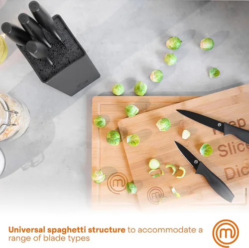 Vista 4 de MasterChef - Juego de cuchillos de cocina con bloque, 6 cuchillos de cocina y un soporte universal para cuchillos, hojas de acero inoxidable extra