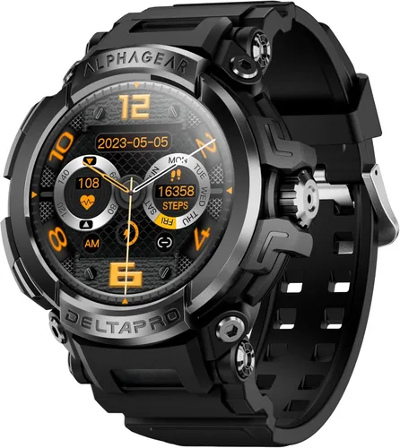 ALPHAGEAR Delta PRO - Reloj inteligente para iPhone y Android, reloj inteligente resistente (respuesta/hacer llamadas), rastreador de bienestar con