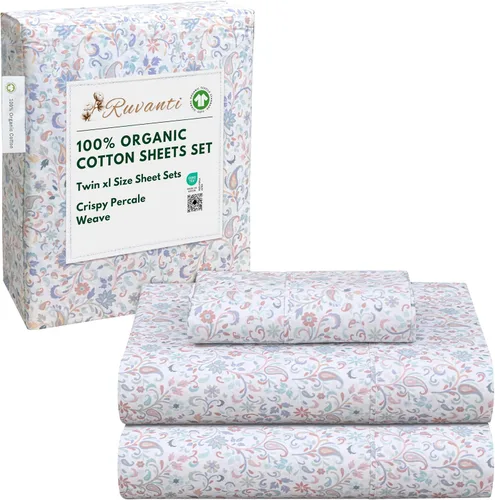 Vista 40 de RUVANTI - Juego de sábanas individual XL, 100% algodón orgánico, percal, certificado GOTS, 3 piezas, bolsillo profundo de 15 pulgadas, frescas