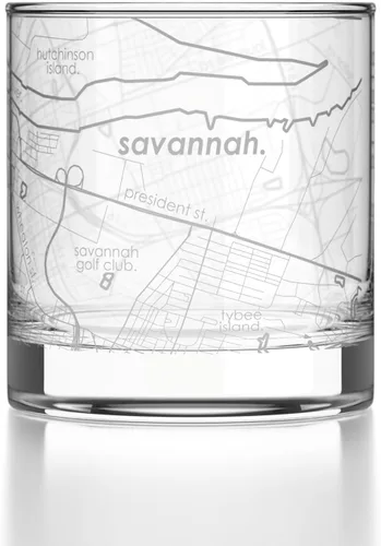 Vista 19 de Well Told Vaso de rocas grabado con mapa de Akron, Ohio, cristalería estilo antiguo (325ml, transparente) Vaso de bourbon grabado, regalos