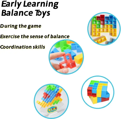 Vista 4 de 48 juguetes apilables de equilibrio Tetra Tower, juegos de mesa para niños y adultos, bloques de construcción de juego de equilibrio Tetris