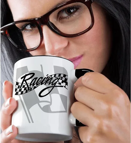 Vista 2 de 3dRose Taza de café, tamaño – 15 oz – Bandera de carreras a cuadros en blanco y negro PS Creations – divertido regalo de taza de café Negro/Blanco