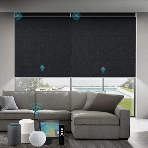 Vista 19 de SmartWings Persianas Motorizadas con Sombras para Ventana Control Remoto Funciona con Thread Apple Homekit Z-Wave Alexa 100% Blackout de Doble Cara