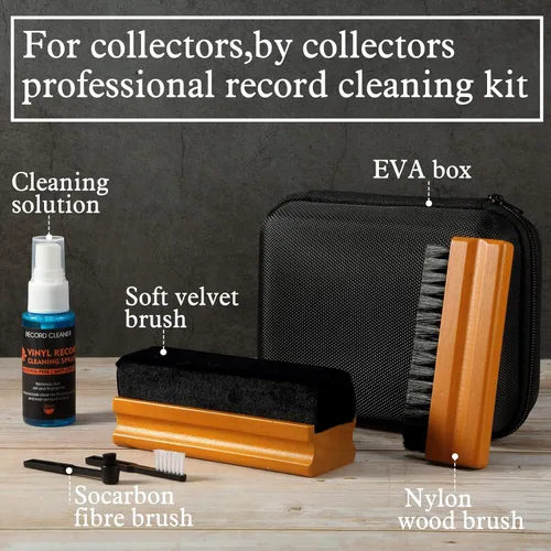 Vista 3 de Ziliny Kit de limpieza de discos de vinilo de 6 piezas, incluye cepillo de microfibra de nailon, líquido limpiador y caja de almacenamiento, kit