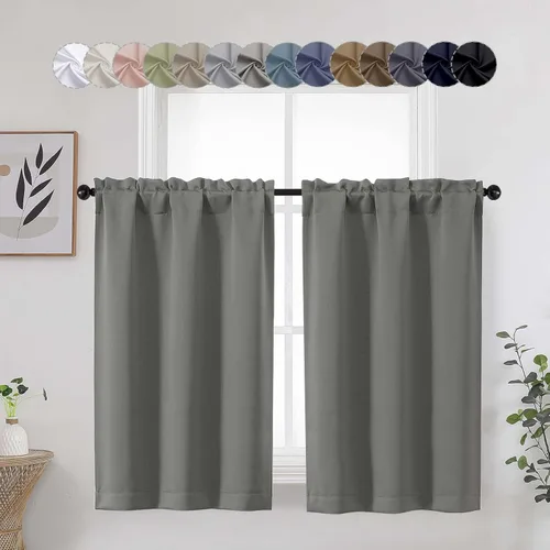 Vista 30 de Aqua Cafe - Juego de 2 paneles de cortinas opacas de 24 pulgadas de largo, con aislamiento térmico suave y sólido, para ventanas de baño, sótano