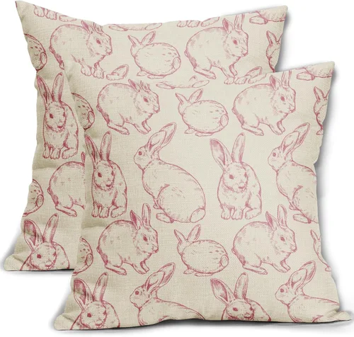 Vista 13 de Sweetshow Juego de 2 fundas de almohada de Pascua de 16 x 16 pulgadas, diseño de conejo negro con temática de Pascua, almohadas decorativas