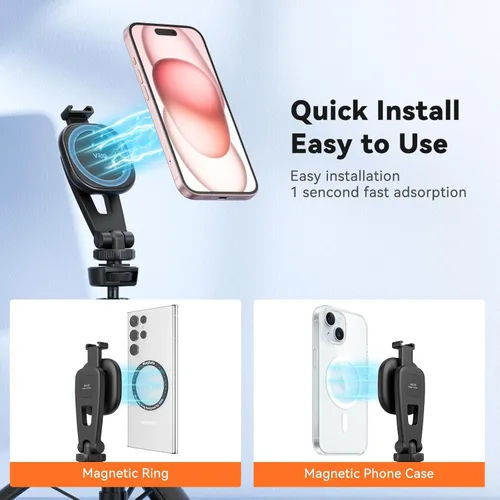Vista 2 de VRIG - Trípode magnético para selfie stick de 21.6 pulgadas con control remoto inalámbrico, trípode extensible para teléfono Magsafe para iPhone 16
