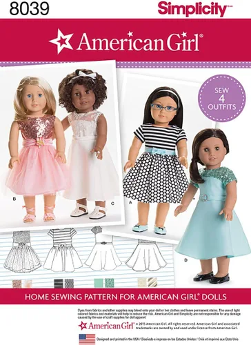 Vista 2 de Simplicity Patrones de ropa de muñeca American Girl para muñeca de 18 pulgadas, talla única: 8039