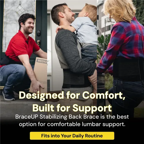 Vista 6 de BraceUp®: cinturón de apoyo y estabilizador de espalda y lumbar con tirantes ajustables y paneles de malla transparente., B601, S/M, Negro, 1