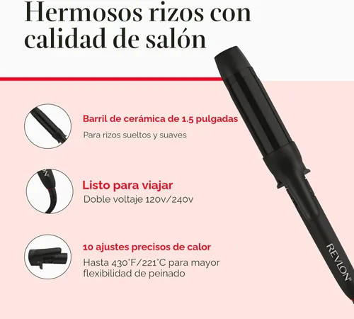 Vista 5 de REVLON SmoothStay - Rizador de pelo con infusión de aceite de coco, rizador de barril de 1 ½ pulgadas para rizos sueltos, cabello brillante