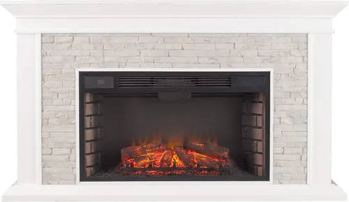 Vista 4 de SEI Furniture Canyon Heights - Chimenea eléctrica de piedra apilada sintética, color blanco