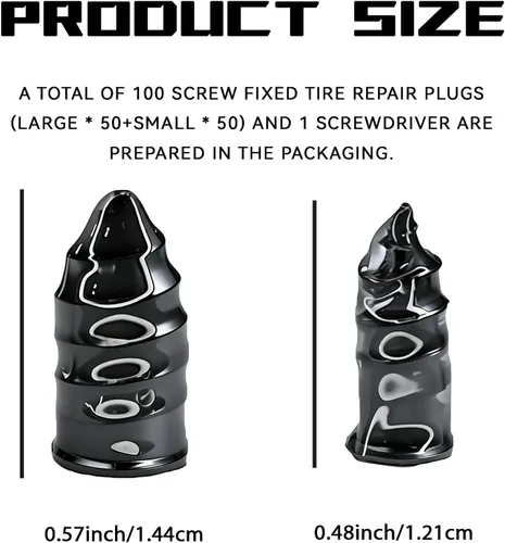 Vista 2 de Kit de tapones de neumáticos para reparación de neumáticos, kit de uñas de goma de 2 tamaños, tornillos de reparación de neumáticos planos