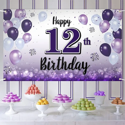 Vista 20 de Decoraciones de feliz cumpleaños número 10, cartel grande de globo morado para cumpleaños número 10, suministros para fiesta de cumpleaños de 10