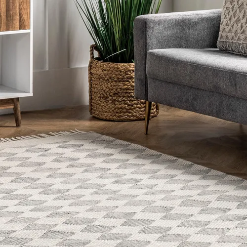Vista 8 de Rugs USA Fractal - Alfombra de lana de diamante, 2x8, gris