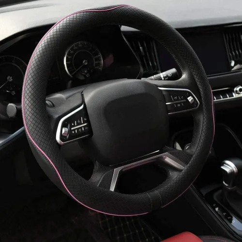 Vista 9 de Rueesh Funda de cuero de microfibra antideslizante con acabado mate para volante de automóvil, funda universal de 15" con patrón de relieve