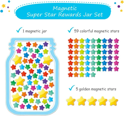 Vista 3 de Tarro magnético Super Star Rewards – Herramientas de gestión de comportamiento en el aula, sistema de recompensa de tarro de mármol para aula, tabla