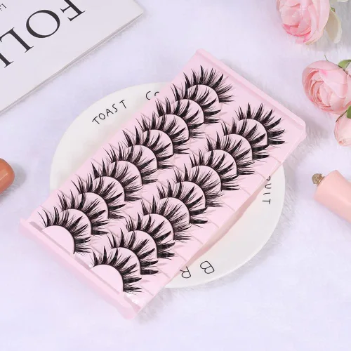 Vista 6 de DSLONG 10 pares de pestañas de manga de aspecto húmedo, efecto ojo de gato, extensión de pestañas de visón puntiagudas, estilo japonés para cosplay