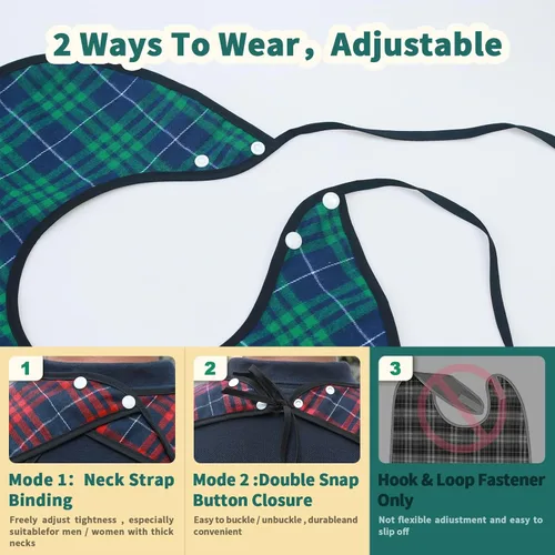 Vista 2 de Baberos para adultos para hombre, paquete de 3, baberos reutilizables para comer adultos, protector de ropa con atrapa migas, impermeables
