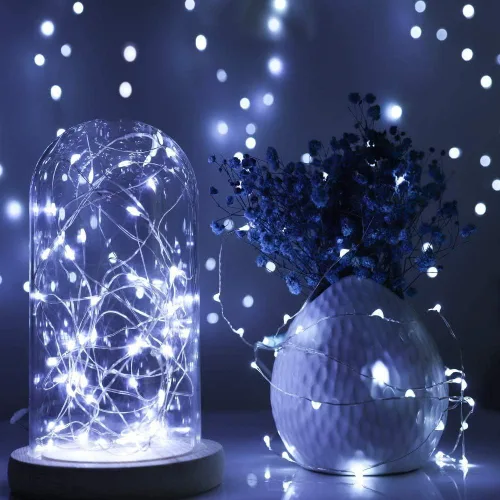Vista 5 de Paquete de 3 luces LED recargables de 10 pies, 30 luces LED, 4 modos de Navidad, alambre de cobre recubierto de plata, iluminación estrellada
