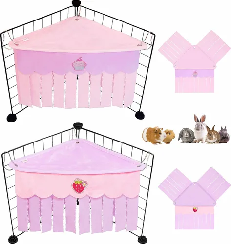 Vista 8 de Escondite de conejillo de indias, lindo conejillo de indias esquinero de forro polar con cortina de 3 lados, hamaca de conejo de juguete y cama