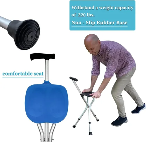 Vista 6 de Bastón plegable portátil ajustable con asiento que permite durabilidad mientras caminas y comodidad para sentarse, silla de muleta de aleación