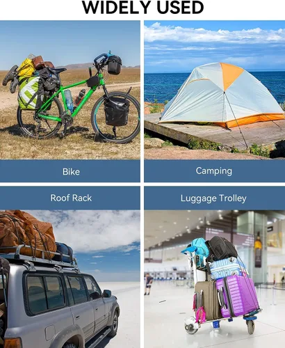 Vista 4 de Cuerdas elásticas ajustables de 18 pulgadas con ganchos, ajuste flexible de 6.5 a 18 pulgadas, correas elásticas negras con elasticidad superior