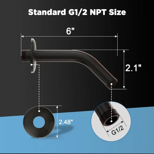 Vista 3 de MakeFit Brazo de ducha, brazo universal de tubo de ducha montado en la pared de 6 pulgadas con brida y cinta de teflón, brazo de extensión de acero
