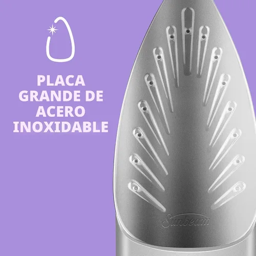 Vista 4 de Plancha de acero inoxidable, antiderrame, no adherente Sunbeam Steam Master GCSBSP-201-000 de 1400 V, grande, control de vapor variable y cable