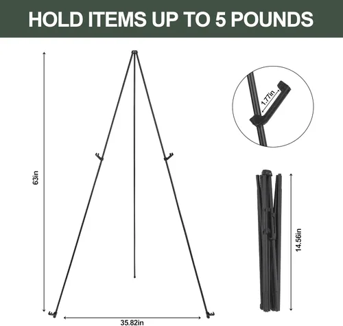 Vista 5 de DANMO Soporte de caballete para cartel de boda de 63 pulgadas, caballete de exhibición instantánea para piso, caballete de arte de metal ajustable