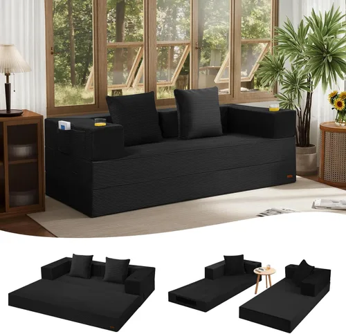 Vista 32 de COMAX Sofá cama futón, sofá cama convertible 4 en 1, sofás plegables sin hueso para sala de estar, plegable pequeño sofá biplaza plegable en el Verde