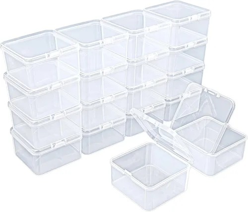 Vista 9 de Goodma 17 contenedores cuadrados vacíos de plástico transparente con tapas con bisagras para objetos pequeños y otros proyectos de manualidades