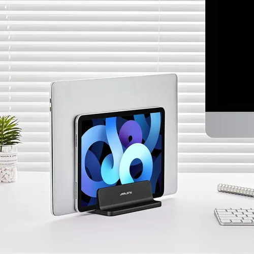 Vista 8 de JARLINK Soporte vertical para laptop, soporte de aluminio para computadora portátil con tamaño de base ajustable (hasta 17.3 pulgadas) compatible