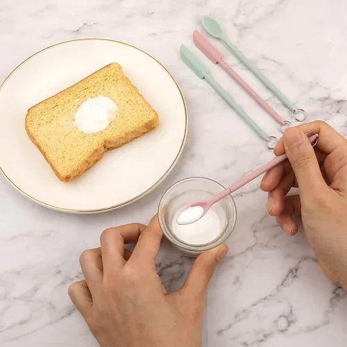 Vista 5 de KINBOM Juego de espátula y cuchara de silicona, 2 espátulas telescópicas y cuchara con hebilla colgante para cocina y cocina