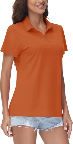 Vista 8 de TACVASEN Polo de manga corta con cuello en V para mujer, con protección solar UPF 50+, secado rápido, para golf