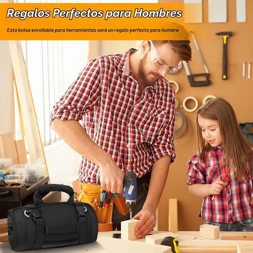 Vista 7 de Bolsa enrollable de herramientas, pequeña bolsa de herramientas enrollable con bolsas desmontables, organizador de bolsas de herramientas