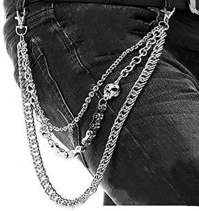 Vista 6 de BOMPOW Biker Skull Wallet Chain Punk Men Cool Skull Punk Trouser Long Wallet Llavero para bicicleta Jean Gothic Rock, Llavero de calavera