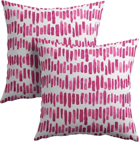 Vista 28 de Juego de 2 fundas de almohada de rayas negras para exteriores, 16 x 16 pulgadas, diseño geométrico de rayas abstractas, algodón y lino, cuadradas