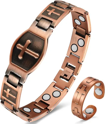 Pulsera de cobre Cigmag para hombres, doble fila, imanes ultra fuertes, pulsera magnética de cobre puro y anillo con herramienta de ajuste de tamaño