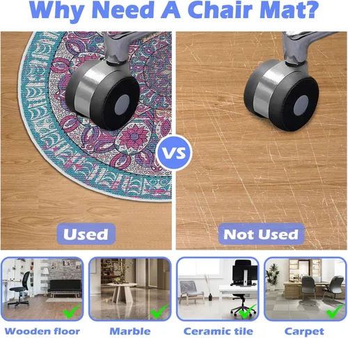 Vista 3 de Protector de silla de oficina para suelo de madera dura, alfombra redonda de 4 pies, tapete antideslizante para silla de computadora, tapetes