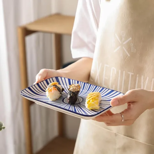 Vista 6 de Selamica Juego de 4 platos de ensalada rectangulares de cerámica, platos pequeños para servir aperitivos, sushi, frutas, varios