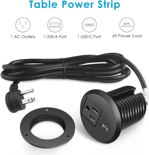 Vista 2 de Ojal de alimentación de escritorio, 2 pulgadas, estación de carga rápida USB C PD de 20 W, salida de alimentación empotrada con orificio