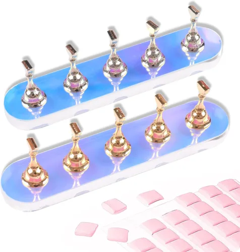 Vista 10 de ANGNYA Juego de 2 Soportes para Uñas, Soporte de Uñas Aurora para Pintar Soporte de Uñas para Presionar con 96 Piezas de Masilla Adhesiva