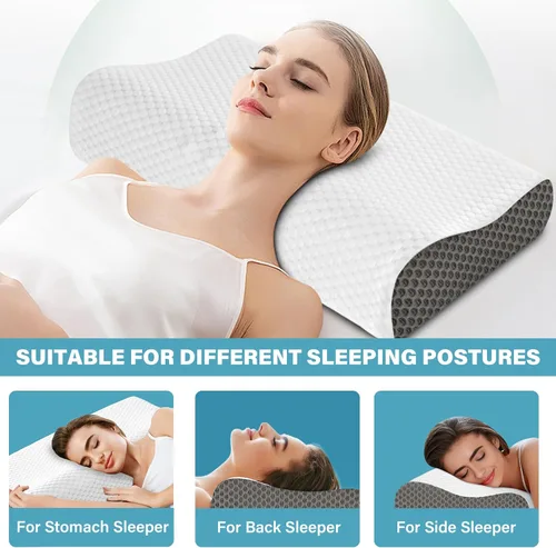 Vista 5 de Juego de 2 almohadas refrescantes tamaño Queen, almohadas de espuma viscoelástica para dormir, almohada cervical ergonómica para aliviar el dolor