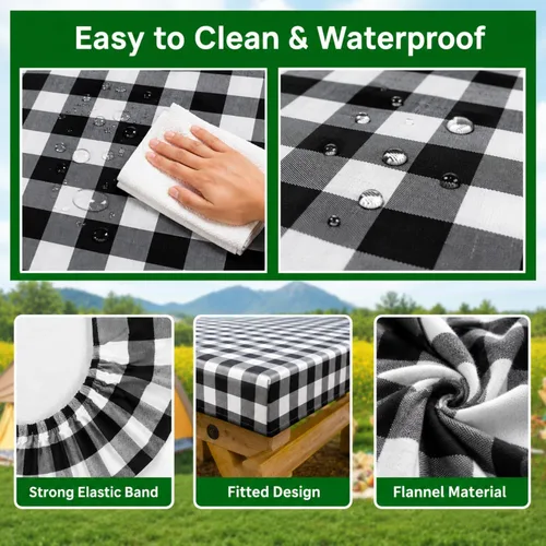 Vista 4 de RNOONY Cubierta de Mesa de Picnic de Vinilo Ajustable con Fundas de Banco y Bolsa, Mantel de 6 pies para Exteriores Impermeable y Resistente al