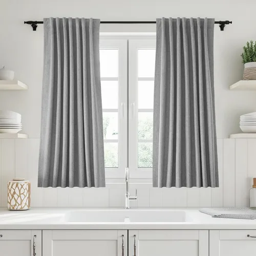 Vista 102 de UHITECH Cortinas opacas cortas de 24 pulgadas de largo para sala de estar, juego de 2 paneles con pestaña trasera, bolsillo para barra, cortinas