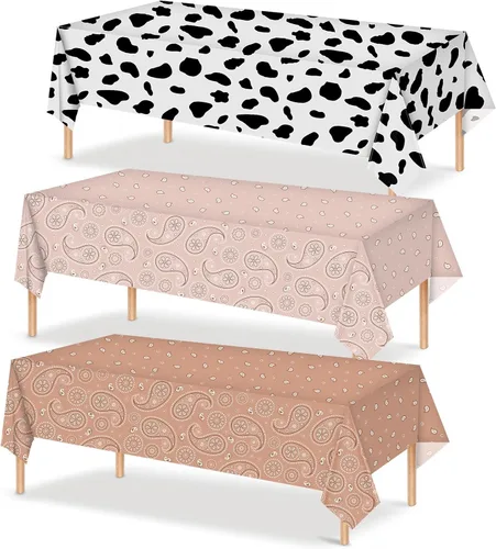 Vista 12 de Mantel rectangular de plástico con estampado de cachemira para fiestas temáticas de vaquero occidental, 108 x 54 pulgadas (rojo, paquete de 3)