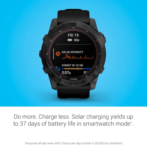 Vista 3 de Garmin Fenix 7X Zafiro Solar - Reloj inteligente con carga solar, resistente para exteriores con GPS, pantalla táctil (Reacondicionado)