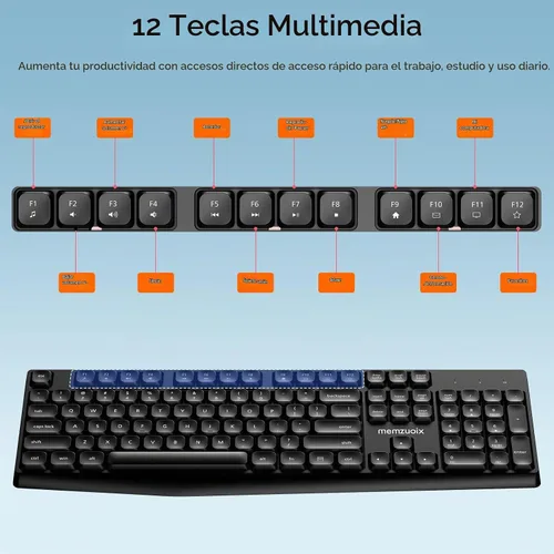 Vista 5 de memzuoix Combo de teclado y mouse inalámbricos, juego ergonómico de tamaño completo de 2.4 G con mouse de 1400 DPI, receptor USB sin retrasos Negro