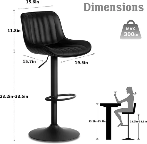 Vista 2 de YOUNUOKE Juego de 2 taburetes de bar negros ajustables de altura de mostrador, modernos taburetes giratorios con respaldo, sillas de bar tapizadas